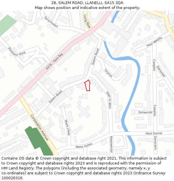 28, SALEM ROAD, LLANELLI, SA15 3QA: Location map and indicative extent of plot