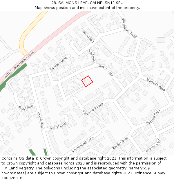 28, SALMONS LEAP, CALNE, SN11 9EU: Location map and indicative extent of plot