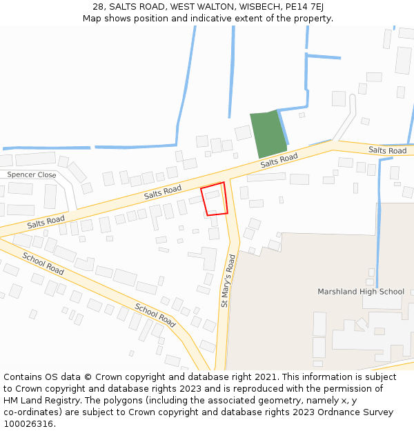 28, SALTS ROAD, WEST WALTON, WISBECH, PE14 7EJ: Location map and indicative extent of plot