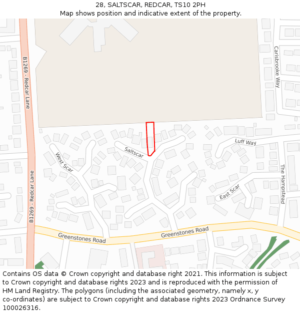 28, SALTSCAR, REDCAR, TS10 2PH: Location map and indicative extent of plot