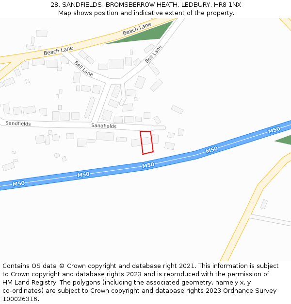 28, SANDFIELDS, BROMSBERROW HEATH, LEDBURY, HR8 1NX: Location map and indicative extent of plot