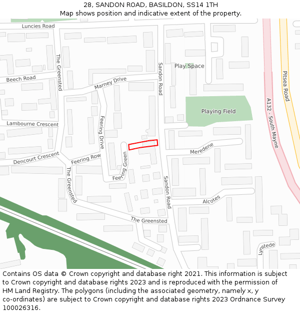 28, SANDON ROAD, BASILDON, SS14 1TH: Location map and indicative extent of plot
