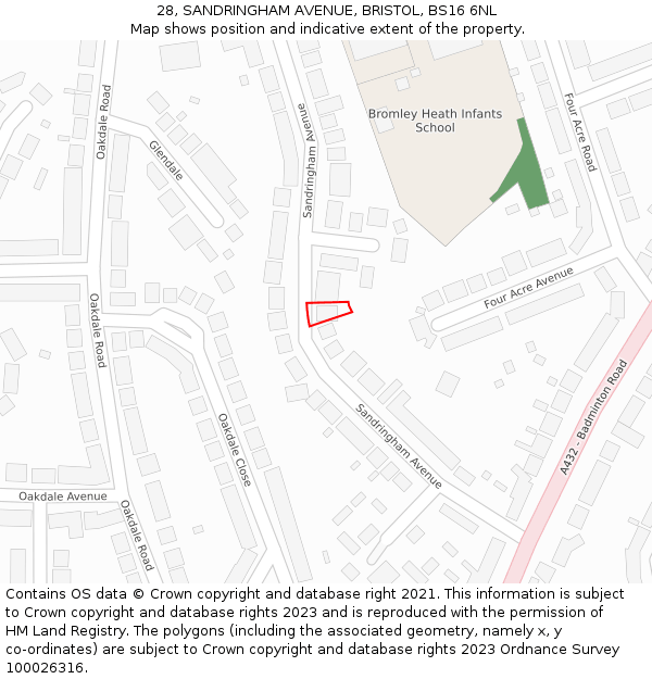 28, SANDRINGHAM AVENUE, BRISTOL, BS16 6NL: Location map and indicative extent of plot