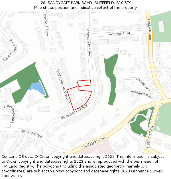 28, SANDYGATE PARK ROAD, SHEFFIELD, S10 5TY: Location map and indicative extent of plot