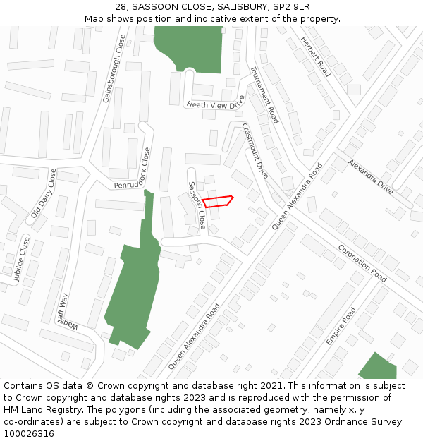 28, SASSOON CLOSE, SALISBURY, SP2 9LR: Location map and indicative extent of plot