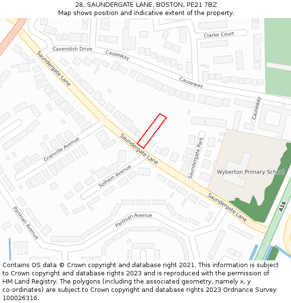 28, SAUNDERGATE LANE, BOSTON, PE21 7BZ: Location map and indicative extent of plot