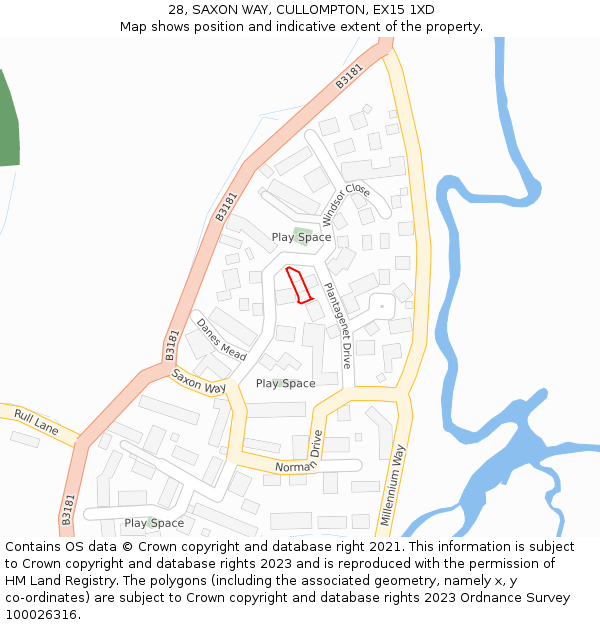 28, SAXON WAY, CULLOMPTON, EX15 1XD: Location map and indicative extent of plot