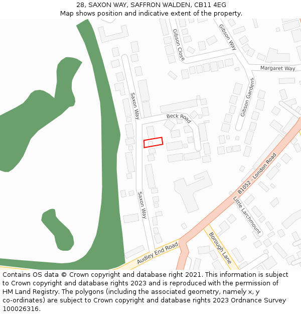 28, SAXON WAY, SAFFRON WALDEN, CB11 4EG: Location map and indicative extent of plot