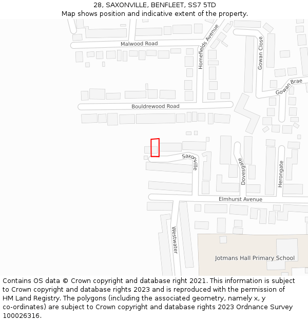 28, SAXONVILLE, BENFLEET, SS7 5TD: Location map and indicative extent of plot