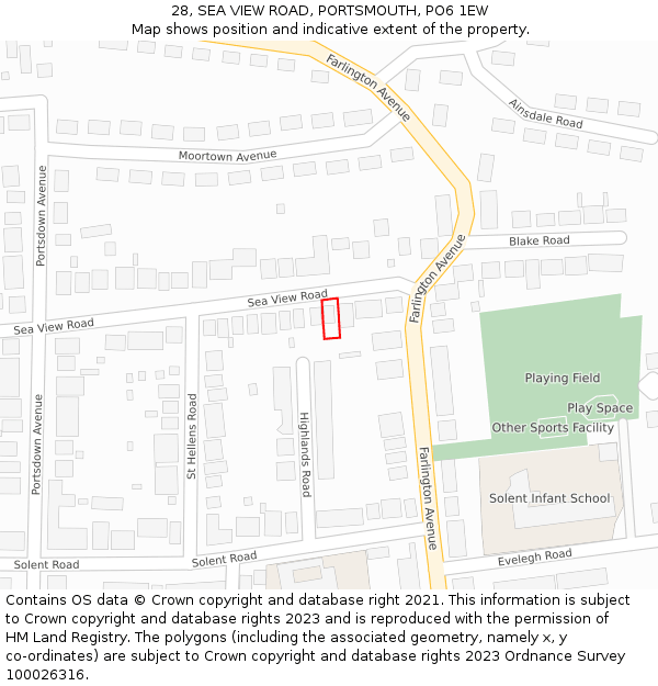 28, SEA VIEW ROAD, PORTSMOUTH, PO6 1EW: Location map and indicative extent of plot