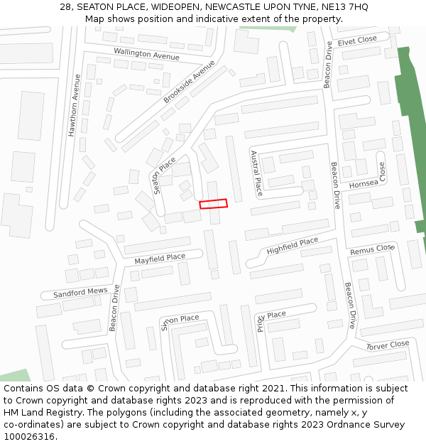 28, SEATON PLACE, WIDEOPEN, NEWCASTLE UPON TYNE, NE13 7HQ: Location map and indicative extent of plot