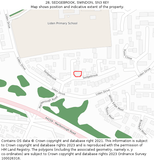 28, SEDGEBROOK, SWINDON, SN3 6EY: Location map and indicative extent of plot