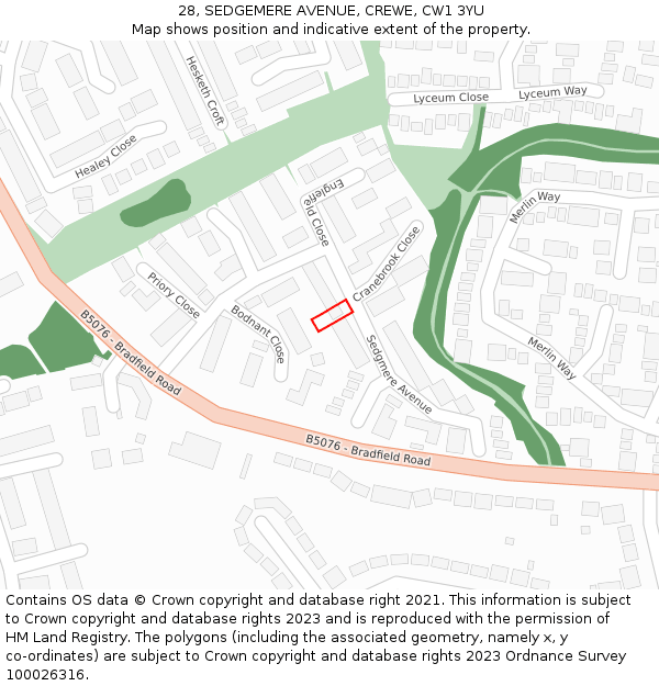 28, SEDGEMERE AVENUE, CREWE, CW1 3YU: Location map and indicative extent of plot