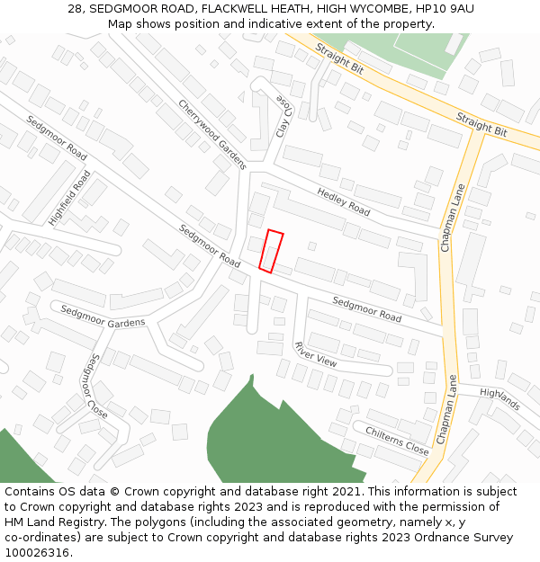 28, SEDGMOOR ROAD, FLACKWELL HEATH, HIGH WYCOMBE, HP10 9AU: Location map and indicative extent of plot