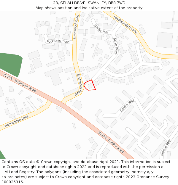 28, SELAH DRIVE, SWANLEY, BR8 7WD: Location map and indicative extent of plot