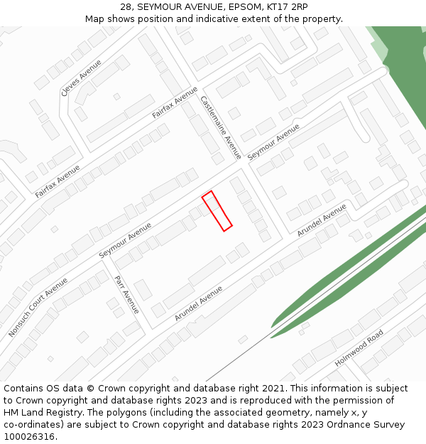 28, SEYMOUR AVENUE, EPSOM, KT17 2RP: Location map and indicative extent of plot