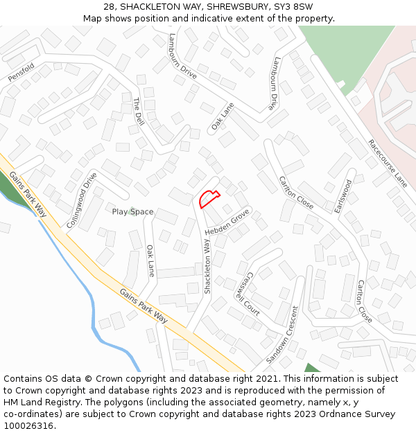 28, SHACKLETON WAY, SHREWSBURY, SY3 8SW: Location map and indicative extent of plot