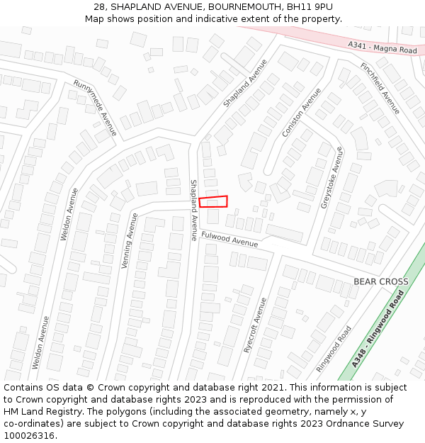 28, SHAPLAND AVENUE, BOURNEMOUTH, BH11 9PU: Location map and indicative extent of plot