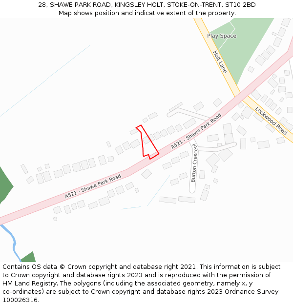 28, SHAWE PARK ROAD, KINGSLEY HOLT, STOKE-ON-TRENT, ST10 2BD: Location map and indicative extent of plot