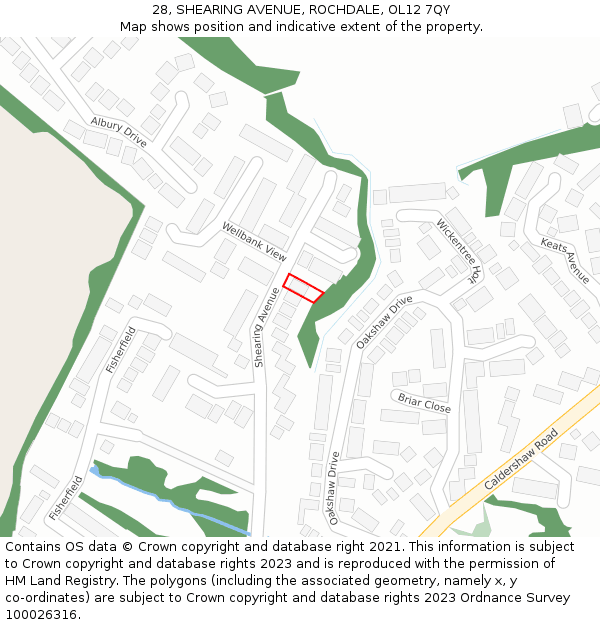 28, SHEARING AVENUE, ROCHDALE, OL12 7QY: Location map and indicative extent of plot