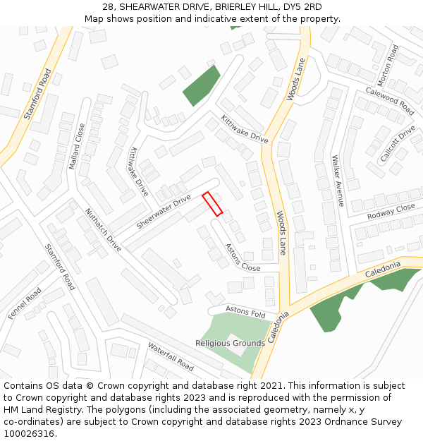 28, SHEARWATER DRIVE, BRIERLEY HILL, DY5 2RD: Location map and indicative extent of plot