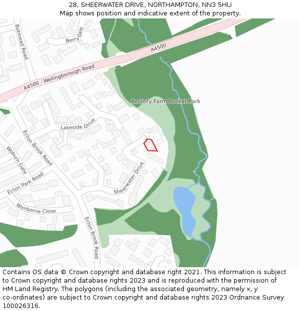 28, SHEERWATER DRIVE, NORTHAMPTON, NN3 5HU: Location map and indicative extent of plot
