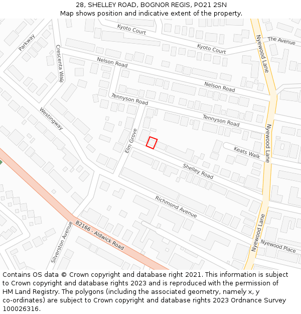 28, SHELLEY ROAD, BOGNOR REGIS, PO21 2SN: Location map and indicative extent of plot