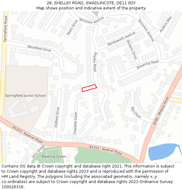 28, SHELLEY ROAD, SWADLINCOTE, DE11 0DY: Location map and indicative extent of plot