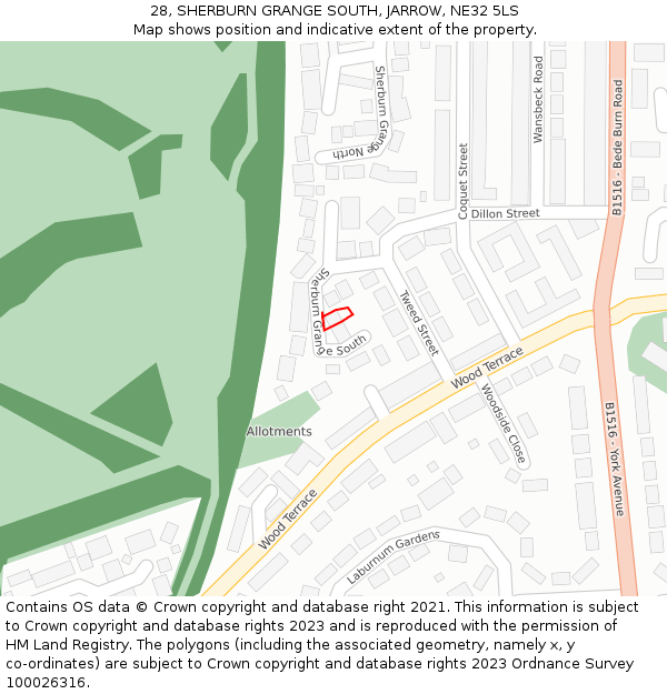 28, SHERBURN GRANGE SOUTH, JARROW, NE32 5LS: Location map and indicative extent of plot