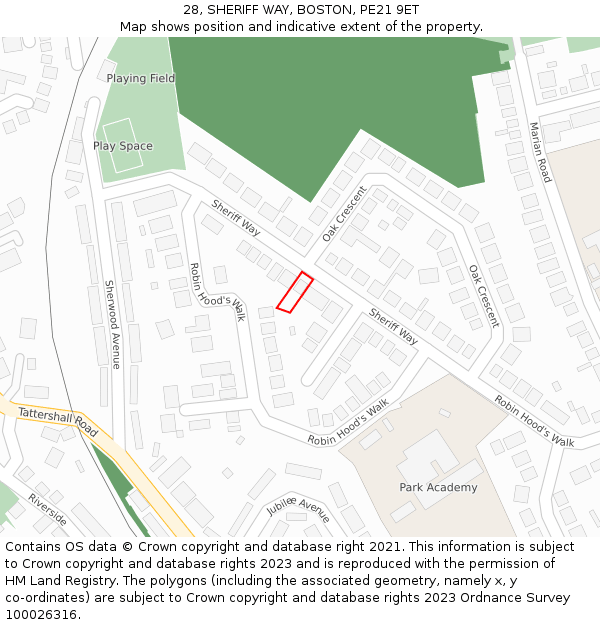 28, SHERIFF WAY, BOSTON, PE21 9ET: Location map and indicative extent of plot