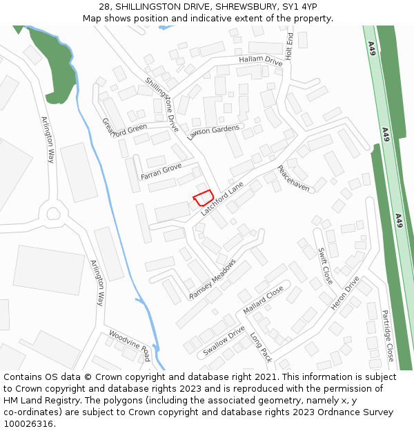 28, SHILLINGSTON DRIVE, SHREWSBURY, SY1 4YP: Location map and indicative extent of plot