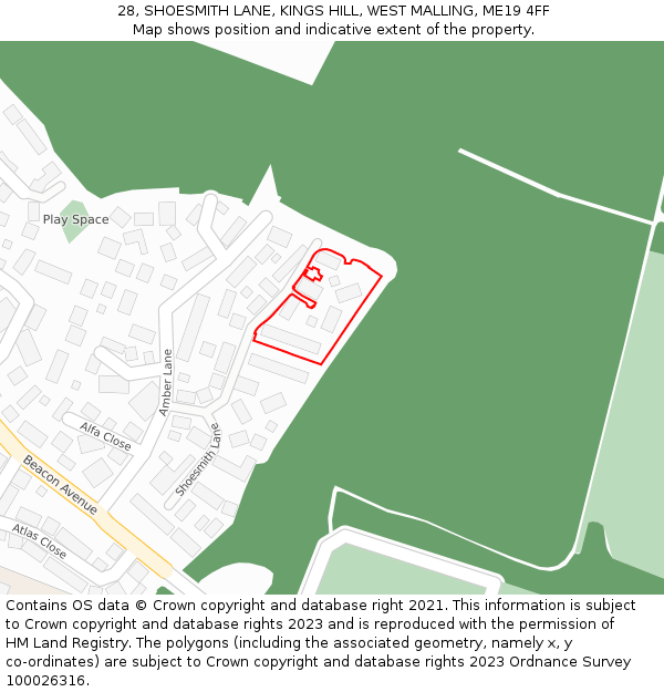 28, SHOESMITH LANE, KINGS HILL, WEST MALLING, ME19 4FF: Location map and indicative extent of plot