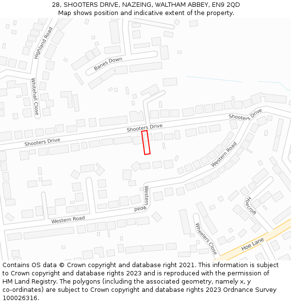 28, SHOOTERS DRIVE, NAZEING, WALTHAM ABBEY, EN9 2QD: Location map and indicative extent of plot