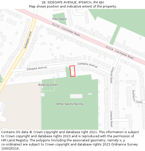 28, SIDEGATE AVENUE, IPSWICH, IP4 4JH: Location map and indicative extent of plot