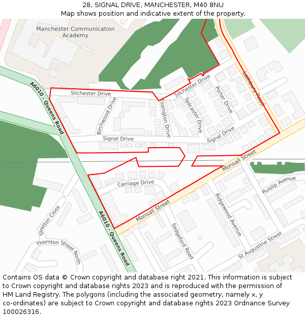 28, SIGNAL DRIVE, MANCHESTER, M40 8NU: Location map and indicative extent of plot