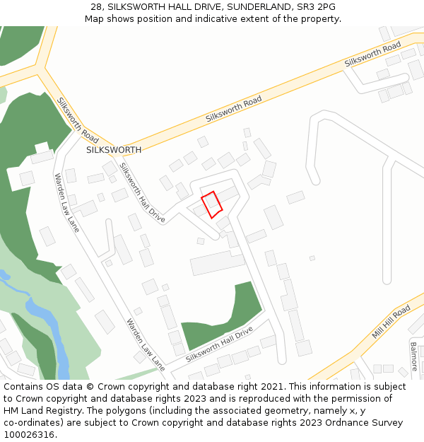 28, SILKSWORTH HALL DRIVE, SUNDERLAND, SR3 2PG: Location map and indicative extent of plot