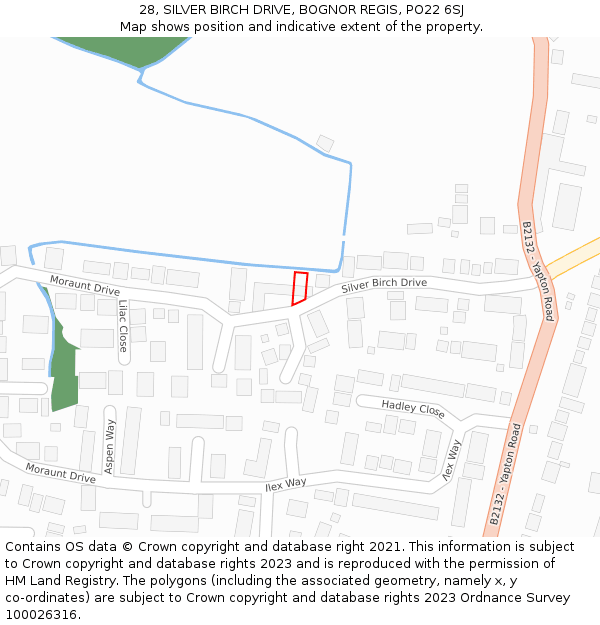 28, SILVER BIRCH DRIVE, BOGNOR REGIS, PO22 6SJ: Location map and indicative extent of plot