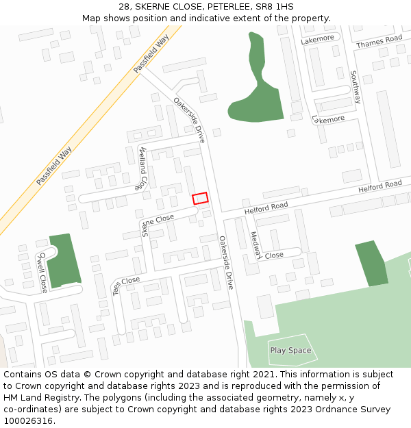 28, SKERNE CLOSE, PETERLEE, SR8 1HS: Location map and indicative extent of plot