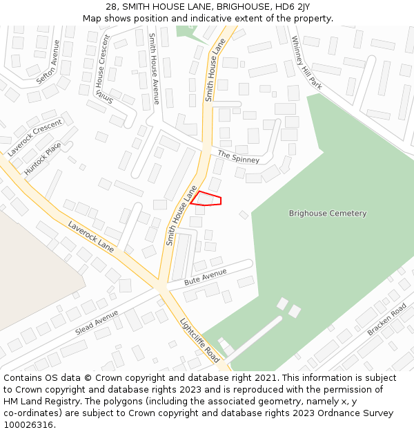 28, SMITH HOUSE LANE, BRIGHOUSE, HD6 2JY: Location map and indicative extent of plot