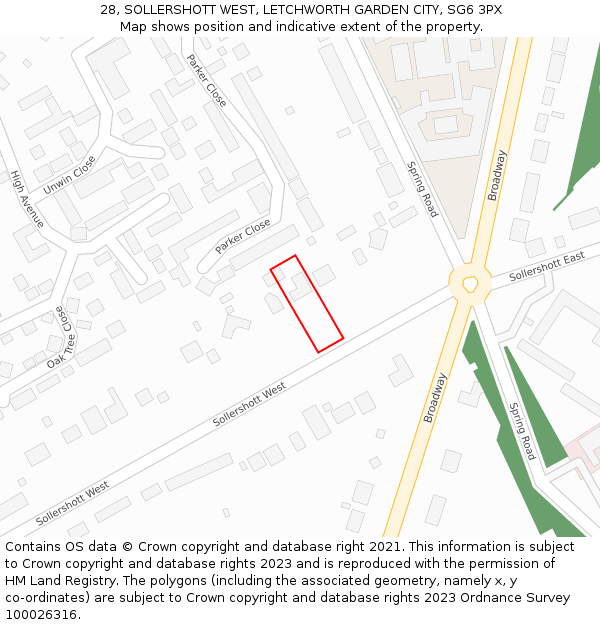 28, SOLLERSHOTT WEST, LETCHWORTH GARDEN CITY, SG6 3PX: Location map and indicative extent of plot