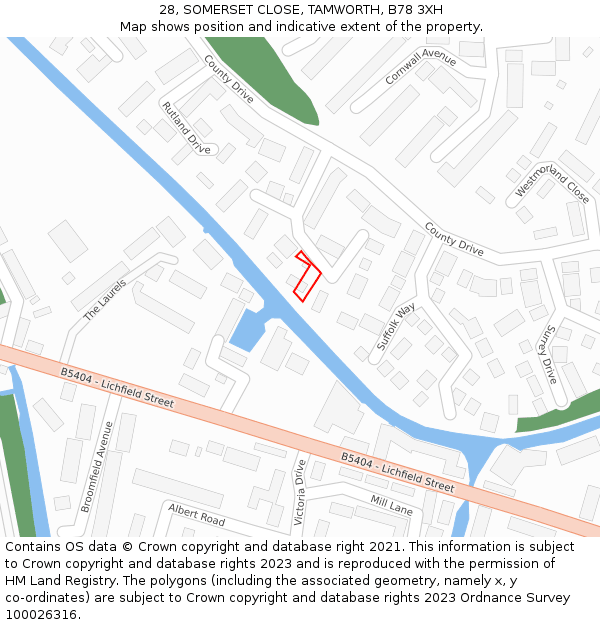 28, SOMERSET CLOSE, TAMWORTH, B78 3XH: Location map and indicative extent of plot
