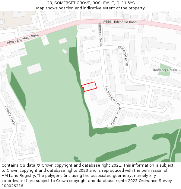 28, SOMERSET GROVE, ROCHDALE, OL11 5YS: Location map and indicative extent of plot