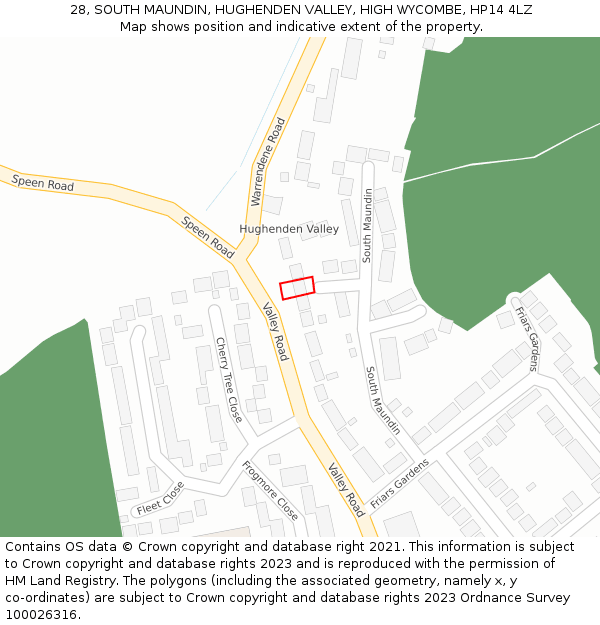 28, SOUTH MAUNDIN, HUGHENDEN VALLEY, HIGH WYCOMBE, HP14 4LZ: Location map and indicative extent of plot