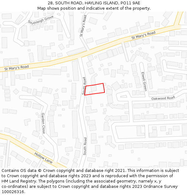 28, SOUTH ROAD, HAYLING ISLAND, PO11 9AE: Location map and indicative extent of plot
