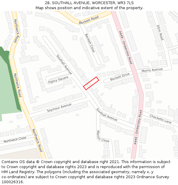 28, SOUTHALL AVENUE, WORCESTER, WR3 7LS: Location map and indicative extent of plot