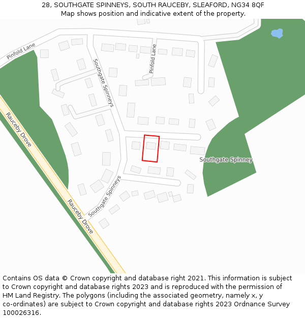 28, SOUTHGATE SPINNEYS, SOUTH RAUCEBY, SLEAFORD, NG34 8QF: Location map and indicative extent of plot