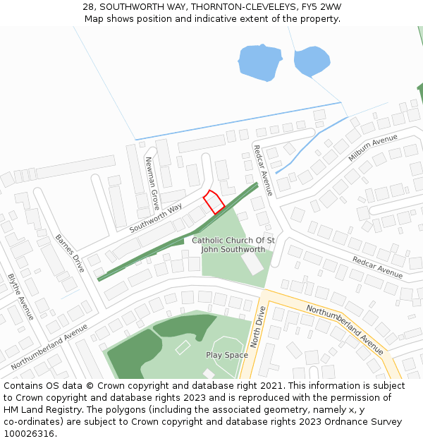 28, SOUTHWORTH WAY, THORNTON-CLEVELEYS, FY5 2WW: Location map and indicative extent of plot