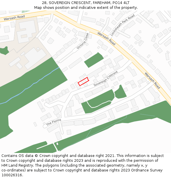28, SOVEREIGN CRESCENT, FAREHAM, PO14 4LT: Location map and indicative extent of plot