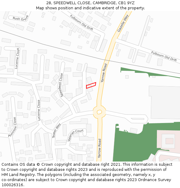 28, SPEEDWELL CLOSE, CAMBRIDGE, CB1 9YZ: Location map and indicative extent of plot