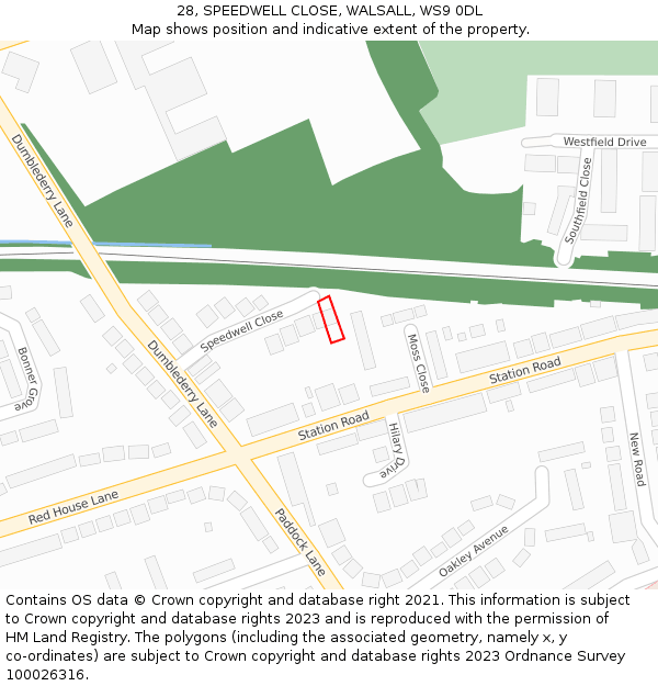 28, SPEEDWELL CLOSE, WALSALL, WS9 0DL: Location map and indicative extent of plot